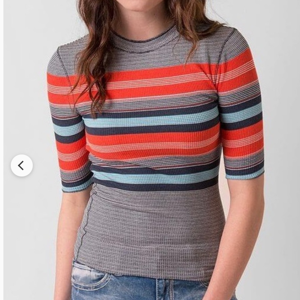 Free People Striped Short-Sleeve Retro Ribbed Knit Top